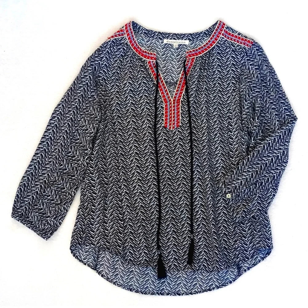 Daniel Rainn Women’s Rayon Bohemian Tribal Print 3/4 Sleeve V Neck Blouse M - Picture 11 of 16